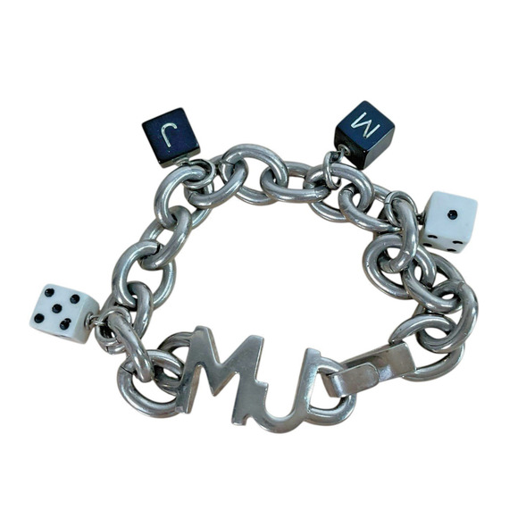 Vintage Marc Jacobs Charm Bracelet Dice & MJ Charms 2000s Silver Tone Size 6.5 - Picture 1 of 12